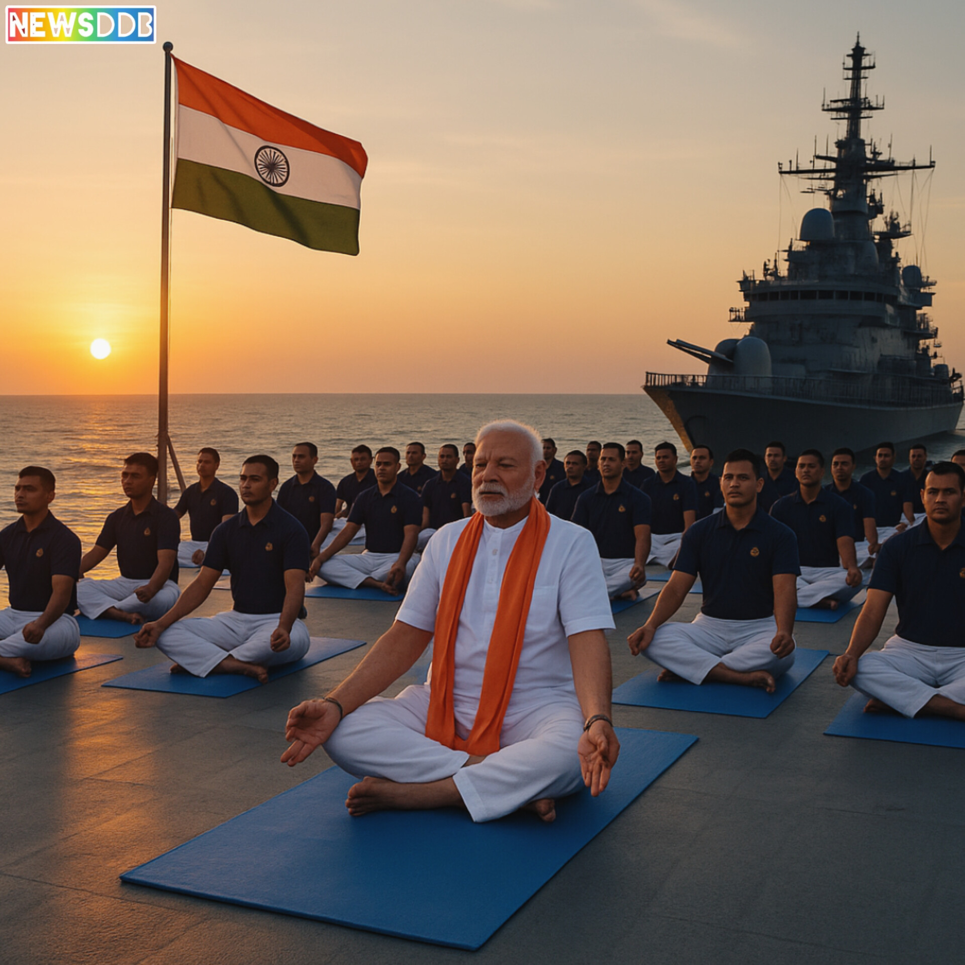 “योग दिवस 2025: समंदर के सीने पर युद्धपोत पर प्रधानमंत्री मोदी और नेवी जवानों का ऐतिहासिक योग सत्र”